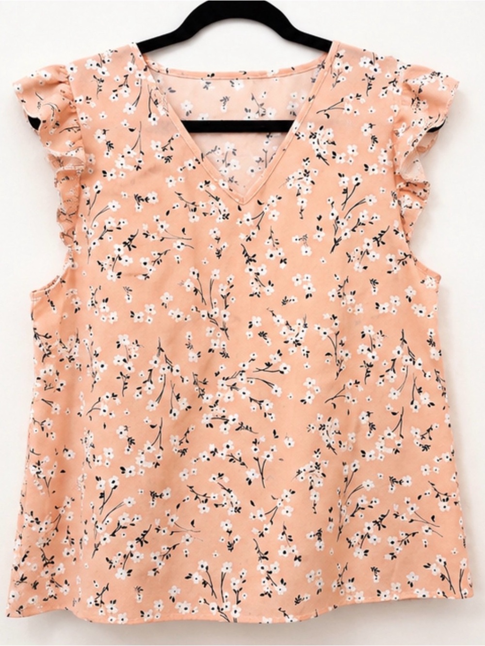 SHEIN Peach Floral V-Neck Ruffle Sleeve Camisole